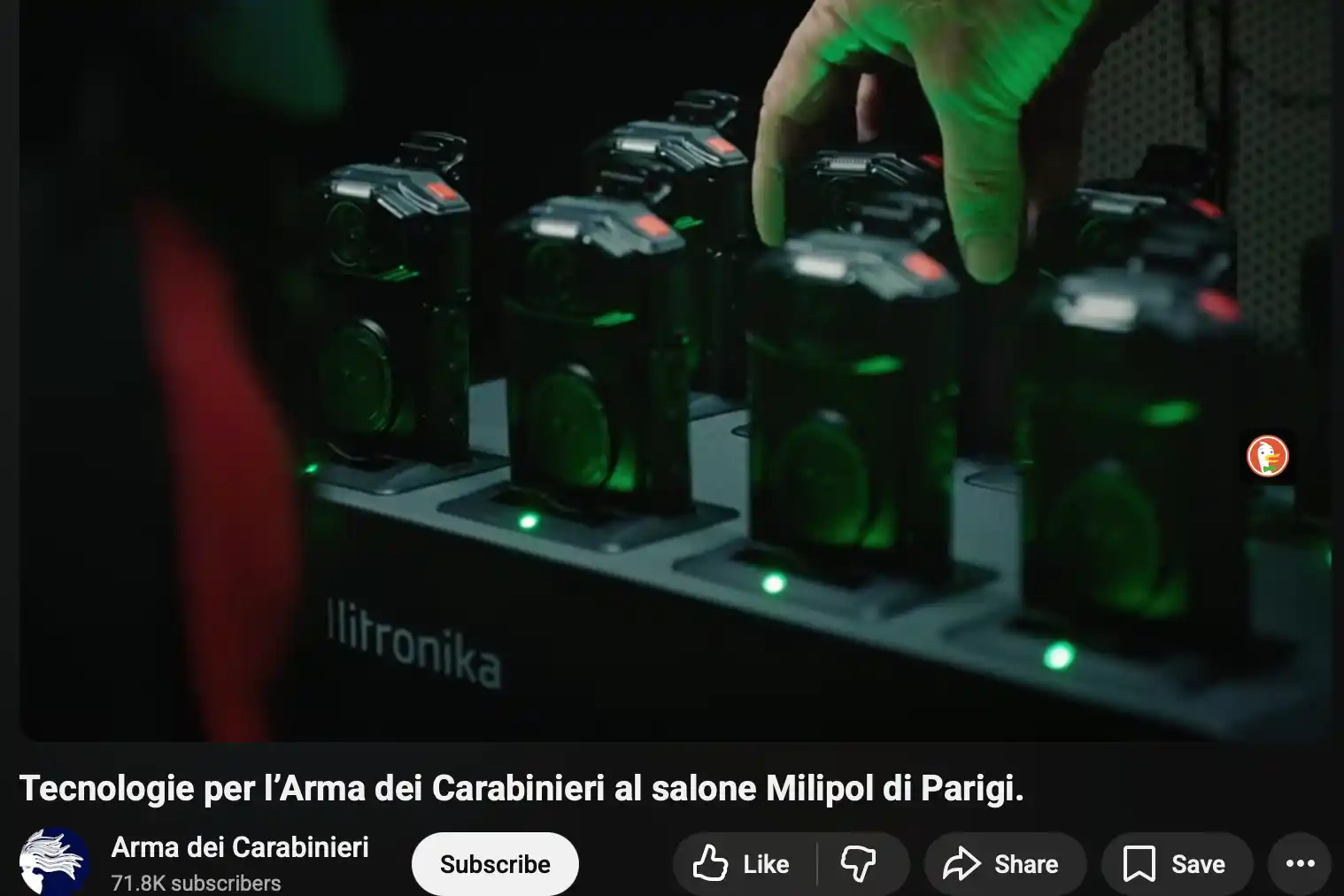 Un estratto di un video di presentazione delle tecnologie a disposizione dei carabinieri, presentate a Parigi in occasione della fiera sui prodotti di sicurezza Milipol