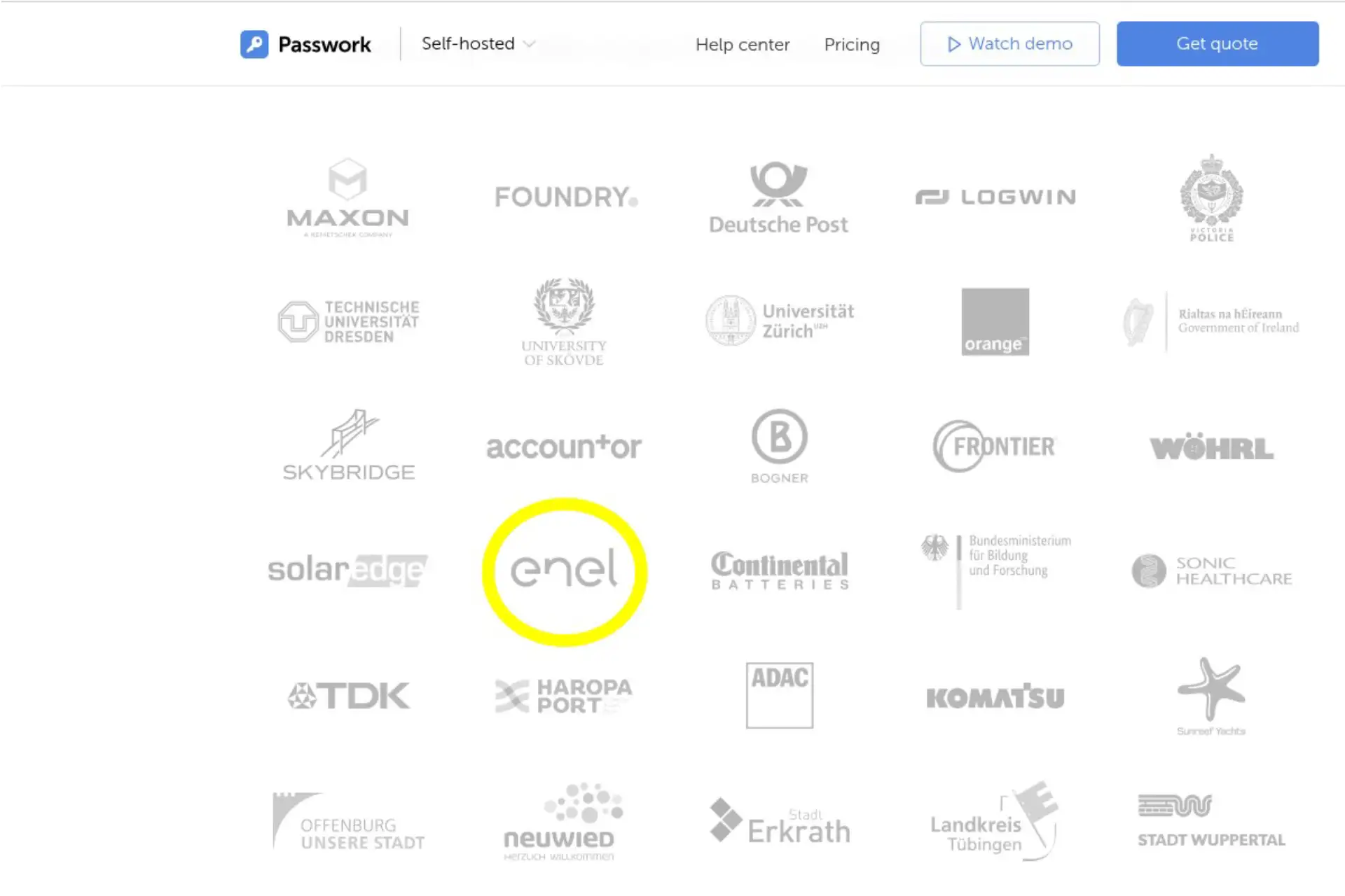 Screenshot del logo di Enel Group che compariva sul sito di Passwork, scattato il 19 maggio 2026