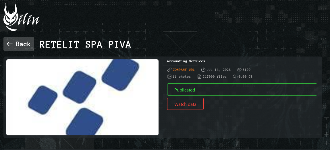 Screenshot della pagina pubblica di Qilin scattato l’1 agosto in cui si vede il numero complessivo dei file: 270mila. Sebbene sia indicata una dimensione di 0 gigabyte, IrpiMedia stima si tratti di almeno 300 Gb
