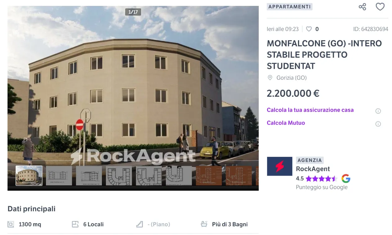 L’annuncio del palazzo in vendita a Monfalcone dopo aver vinto il bando Pnrr per gli studentati